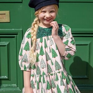 Pink Chicken Green and White Tree Print Dress